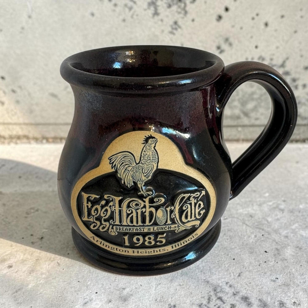 Deneen Pottery Egg Harbor Cafe 1985 Arlington Heights Handthrown Black/Brown Mug